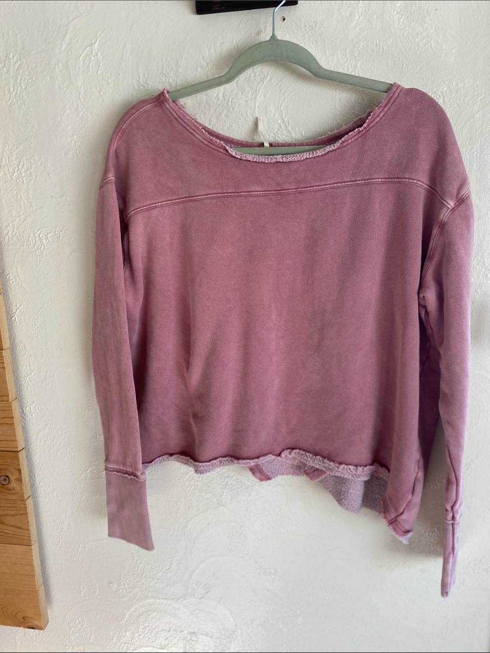 Free People Faded Mauve Raw-Edge Pullover